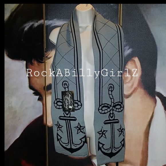 Sourpuss 65" Nautical Anchor Rope & Stars Scarf w Hidden 7" Buttoned Pocket - Picture 2 of 7